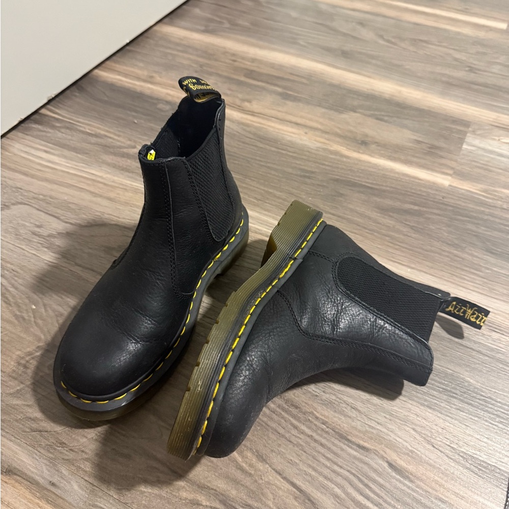 Dr. Martens Black Ankle Boots with Yellow Stitching